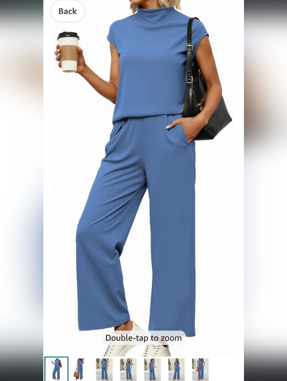 Relaxed Wide-Leg Lounge Set  in Dusty Blue — Pull-On Comfort